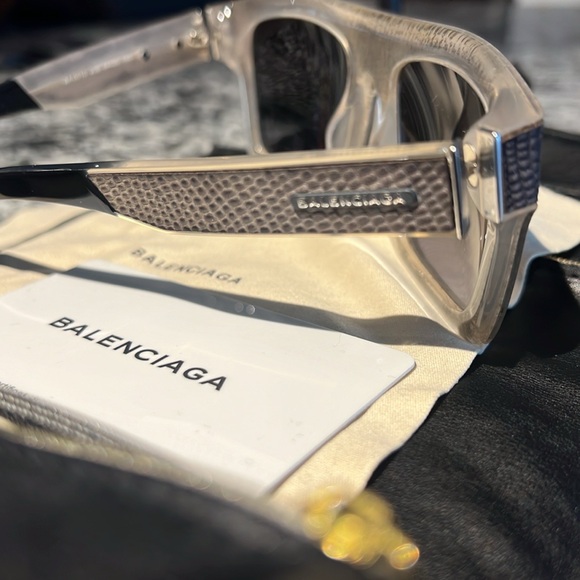 Balenciaga exotic lizard, sunglasses/gray with case that doubles as a clutch. main image 5